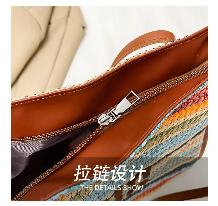 2025 New Commuting Tote Bag Striped Woven Large Capacity — feature 8