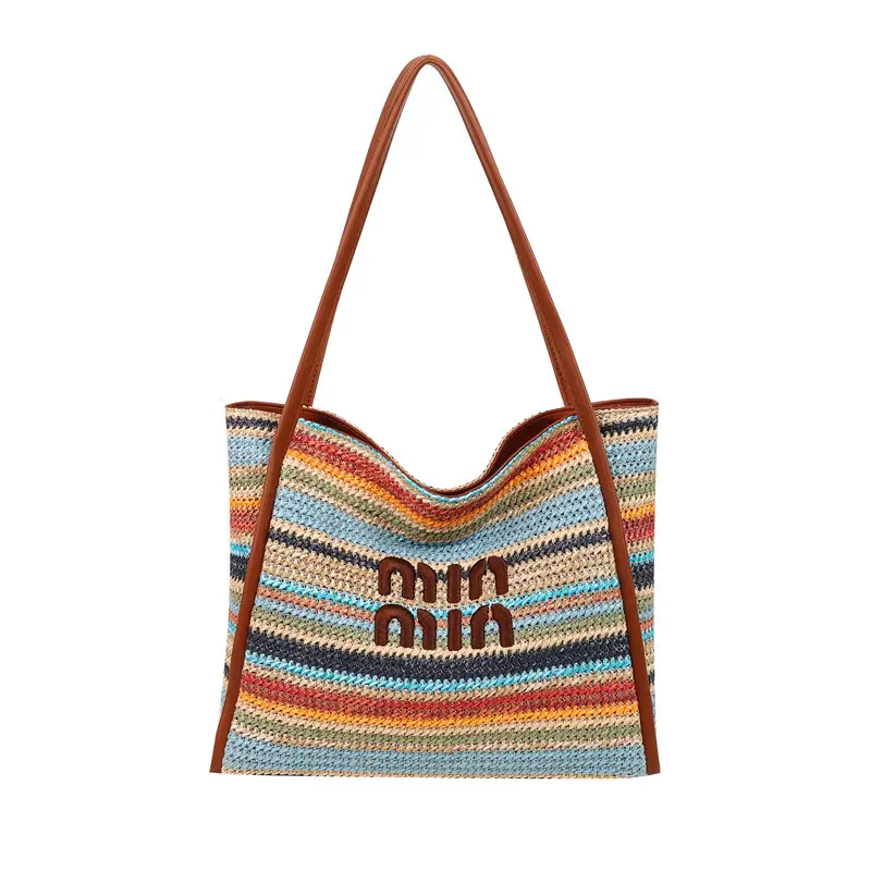 2025 New Commuting Tote Bag Striped Woven Large Capacity - Image 3