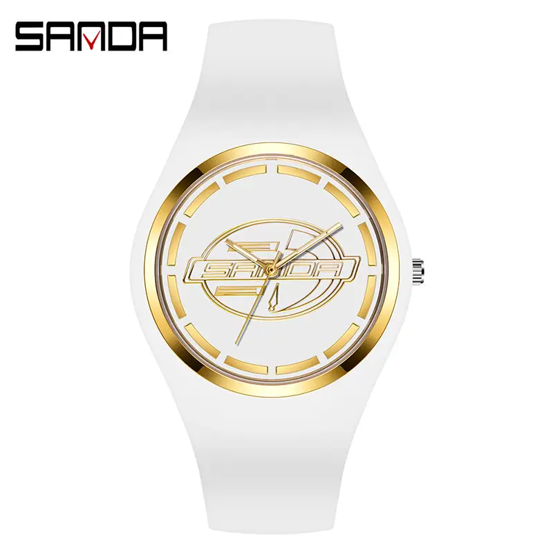 SANDA Black Silicone Sports Watch with Red Dial