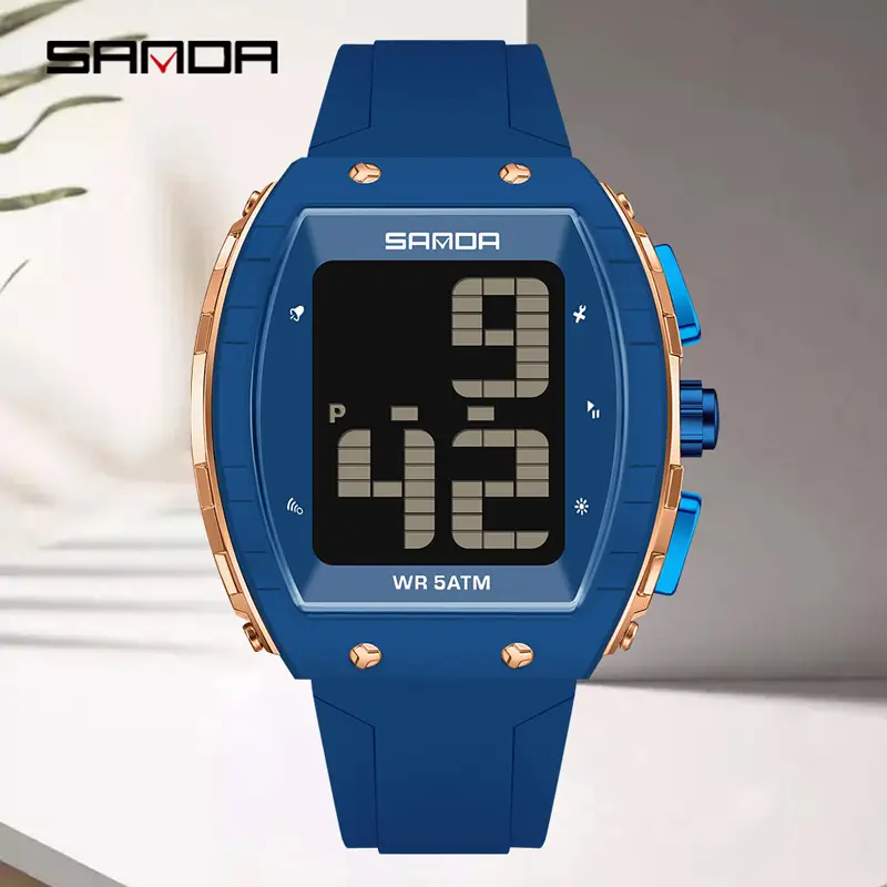 Sanda Waterproof Digital Watch Blue Elderly Large Screen - Image 7