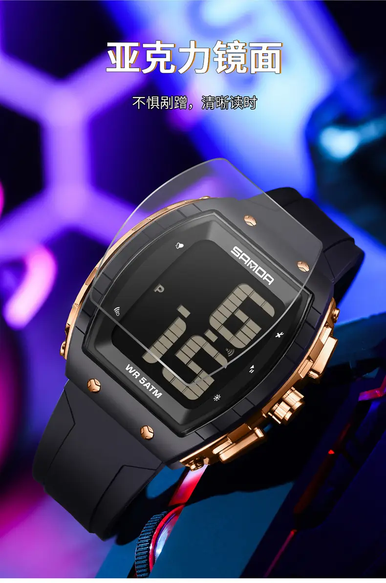 Sanda Waterproof Digital Watch Blue Elderly Large Screen — feature 13