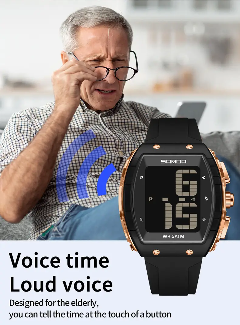 Sanda Waterproof Digital Watch Blue Elderly Large Screen — feature 25