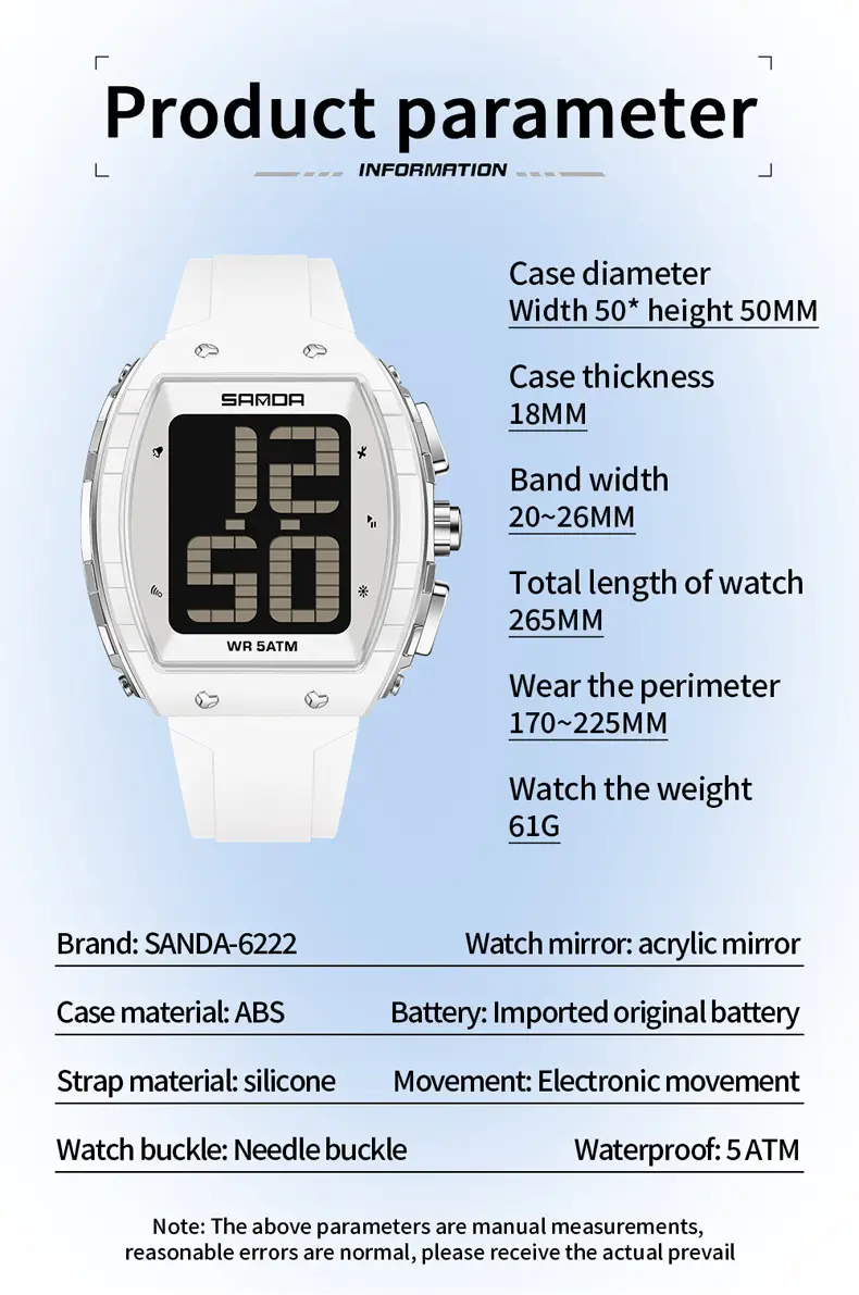 Sanda Waterproof Digital Watch Blue Elderly Large Screen — feature 31