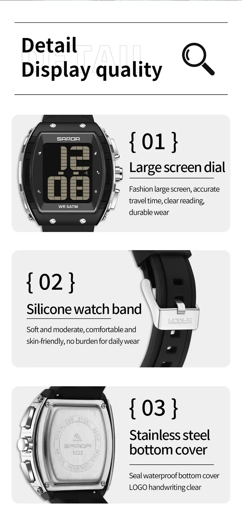 Sanda Waterproof Digital Watch Blue Elderly Large Screen — feature 39