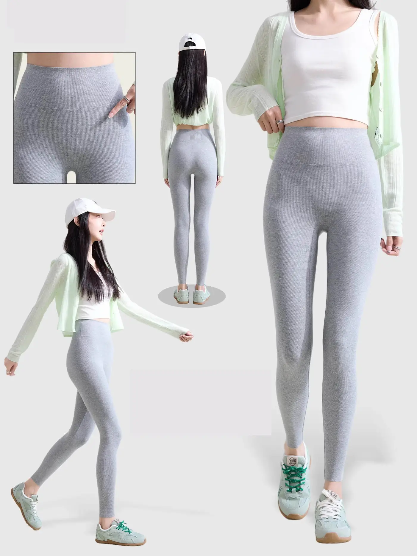 Women Black High Waist Yoga Leggings 9 Points Cotton - Image 5