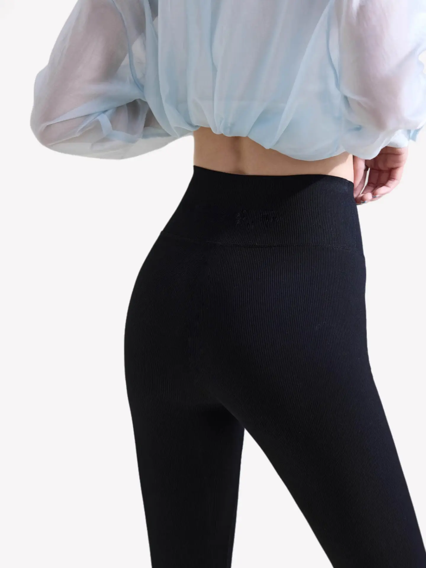 Women Black High Waist Yoga Leggings 9 Points Cotton - Image 6