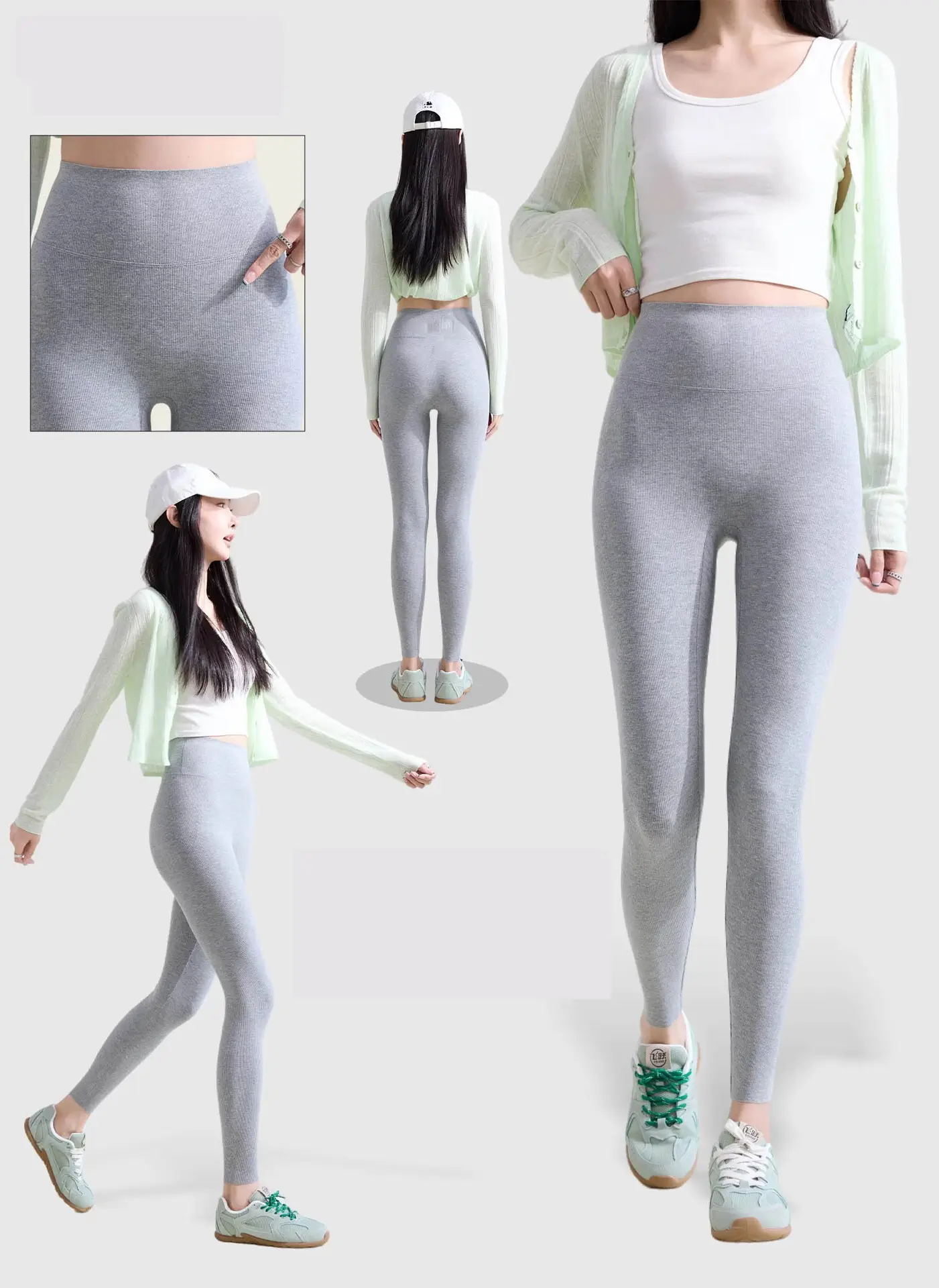 Women Black High Waist Yoga Leggings 9 Points Cotton — feature 4