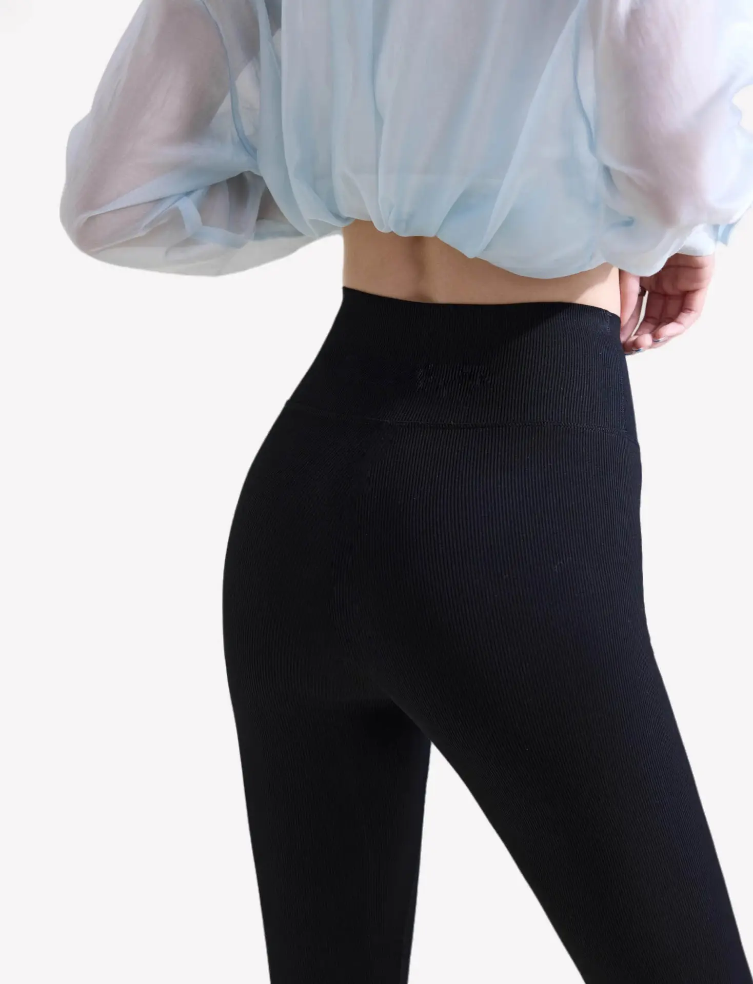 Women Black High Waist Yoga Leggings 9 Points Cotton — feature 6
