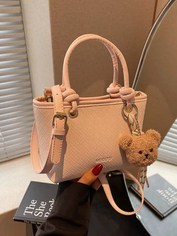 Pink Textured Handheld Shoulder Bag for Women - Image 7
