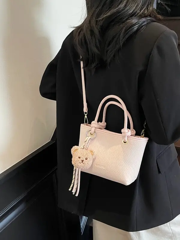 Pink Textured Handheld Shoulder Bag for Women - Image 8