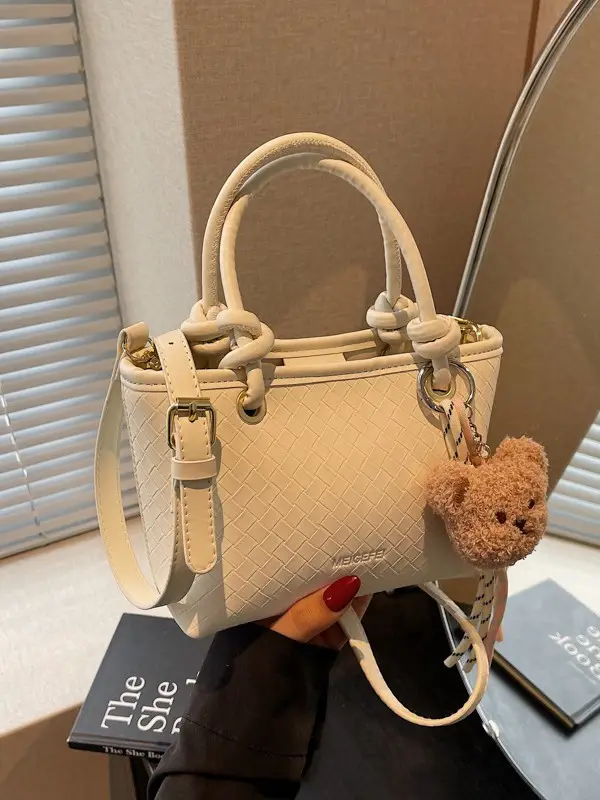 Pink Textured Handheld Shoulder Bag for Women - Image 9