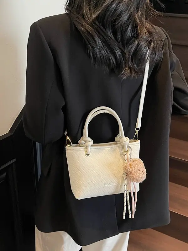 Pink Textured Handheld Shoulder Bag for Women - Image 10