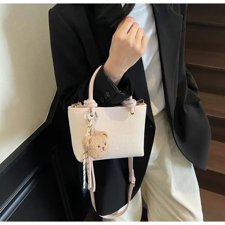 Pink Textured Handheld Shoulder Bag for Women — feature 13