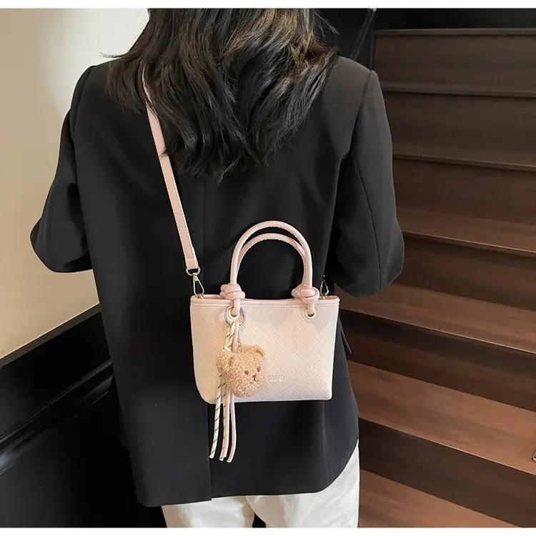Pink Textured Handheld Shoulder Bag for Women — feature 14