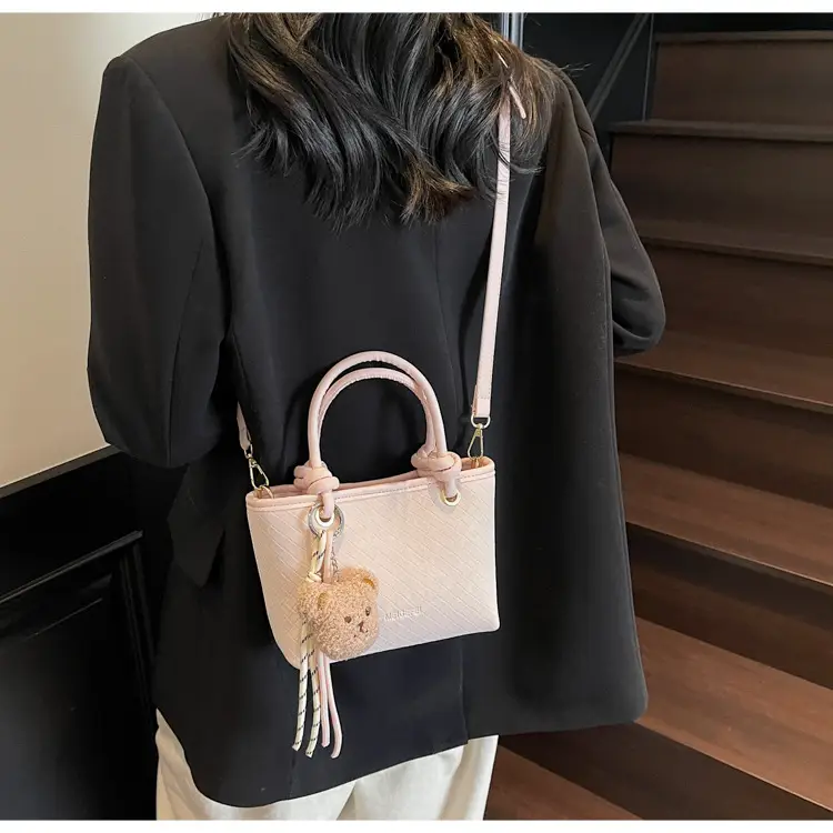 Pink Textured Handheld Shoulder Bag for Women — feature 16