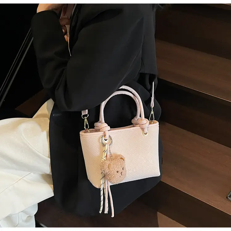 Pink Textured Handheld Shoulder Bag for Women — feature 17
