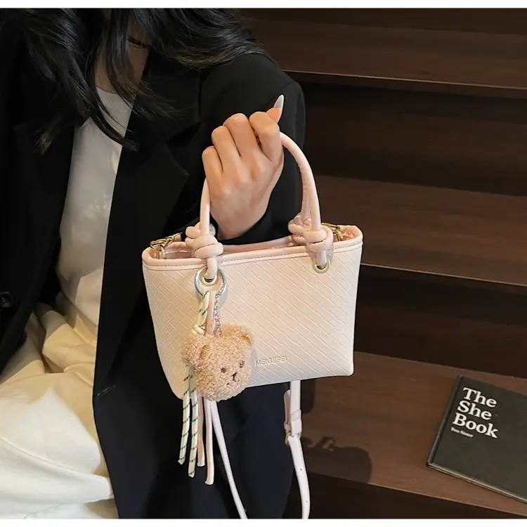 Pink Textured Handheld Shoulder Bag for Women — feature 18