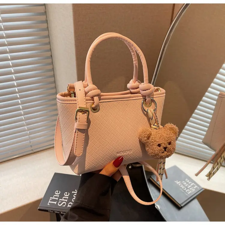 Pink Textured Handheld Shoulder Bag for Women — feature 23