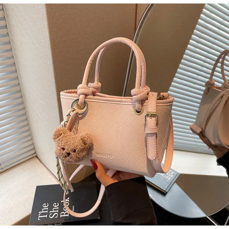 Pink Textured Handheld Shoulder Bag for Women — feature 24
