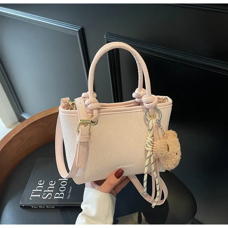 Pink Textured Handheld Shoulder Bag for Women — feature 34