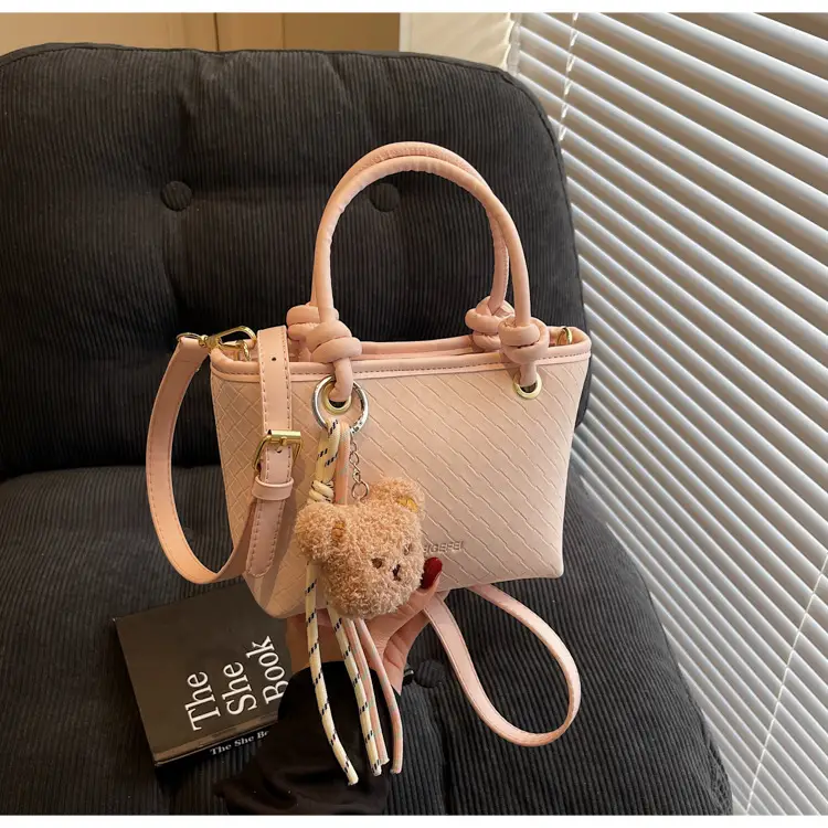 Pink Textured Handheld Shoulder Bag for Women — feature 35