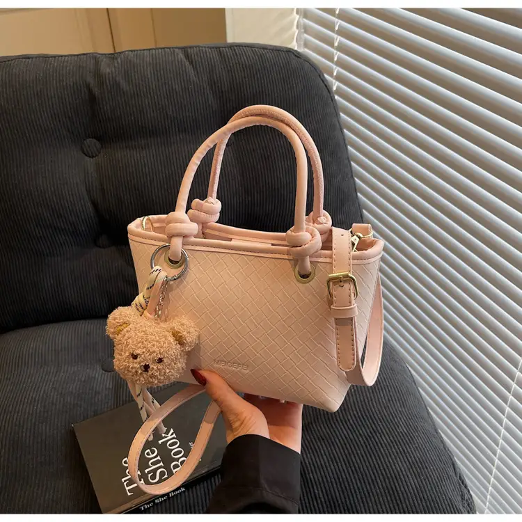 Pink Textured Handheld Shoulder Bag for Women — feature 36