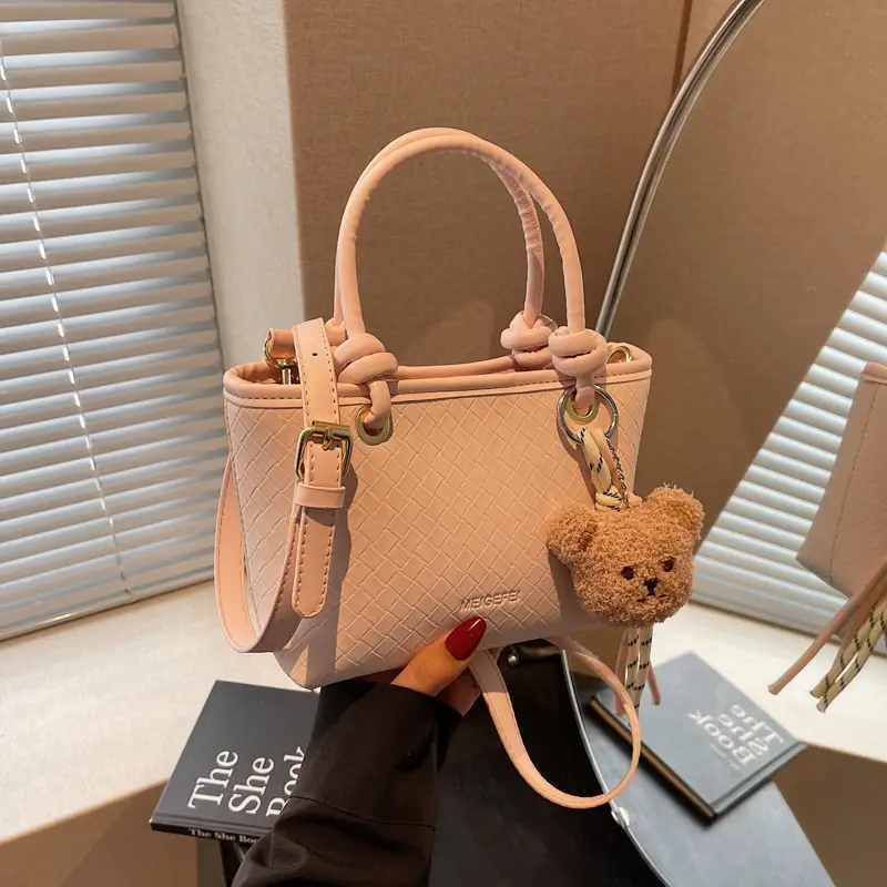 Pink Textured Handheld Shoulder Bag for Women - Image 3