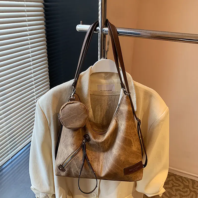 Korean Style Cream Leather Shoulder Bag Large Capacity - Image 6