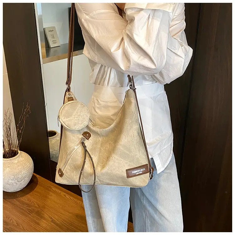 Korean Style Cream Leather Shoulder Bag Large Capacity — feature 17