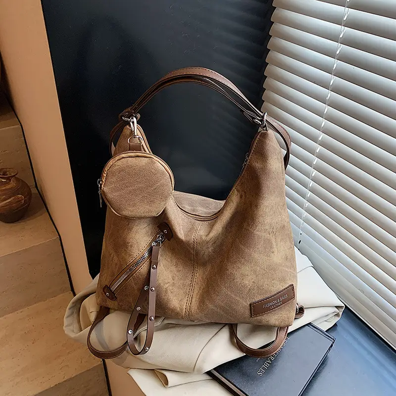 Korean Style Cream Leather Shoulder Bag Large Capacity - Image 3