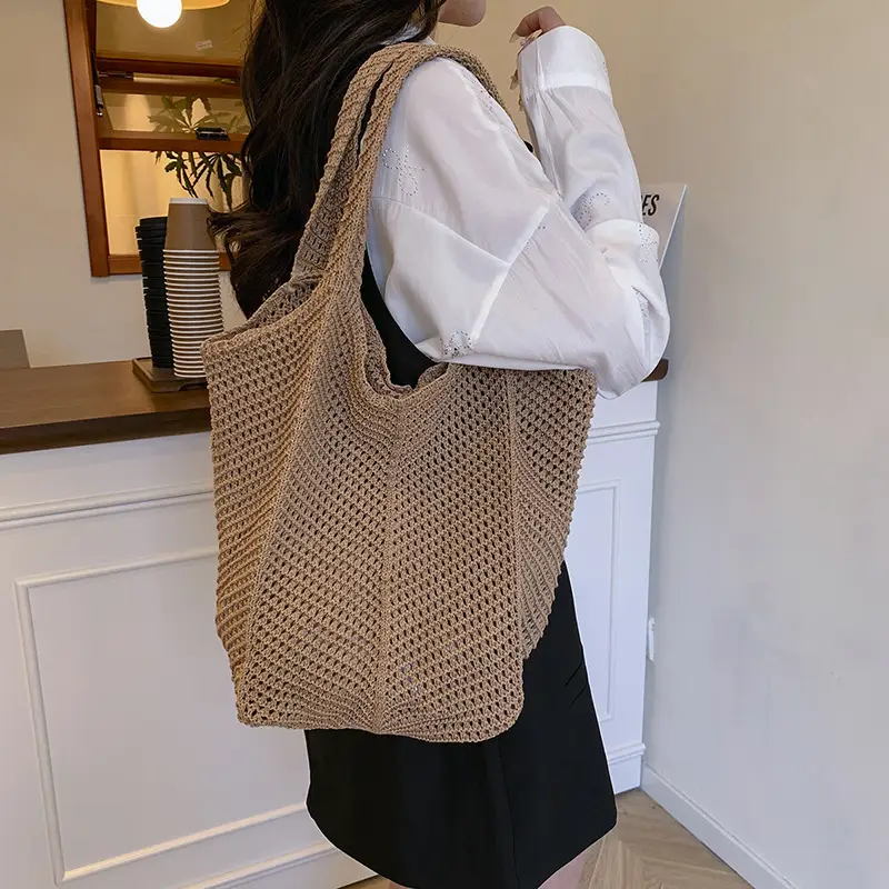 Large Capacity Cotton Woven Shoulder Bag for Women - Image 3