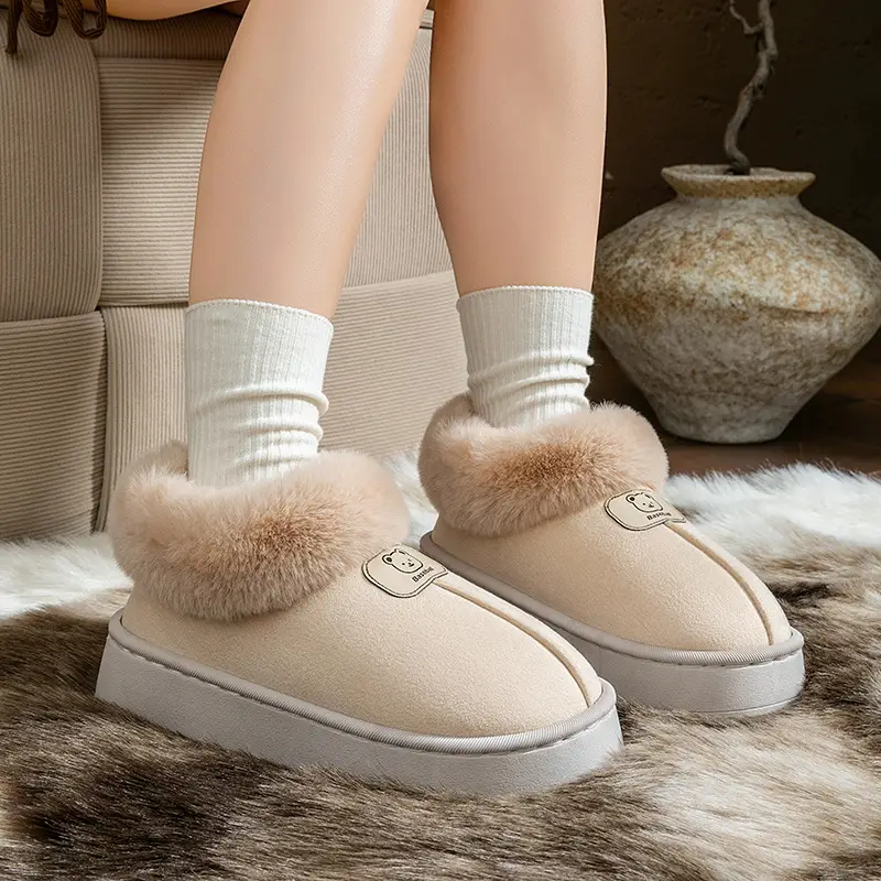 Cotton Slippers with Covered Heels for Women, Autumn and Winter Indoor Home Use, Dormitory Thick Plush Warm Wear-Resistant Couple Maternity Slippers - Image 6