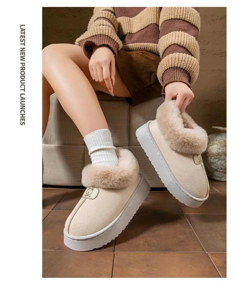 Cotton Slippers with Covered Heels for Women, Autumn and Winter Indoor Home Use, Dormitory Thick Plush Warm Wear-Resistant Couple Maternity Slippers — feature 11