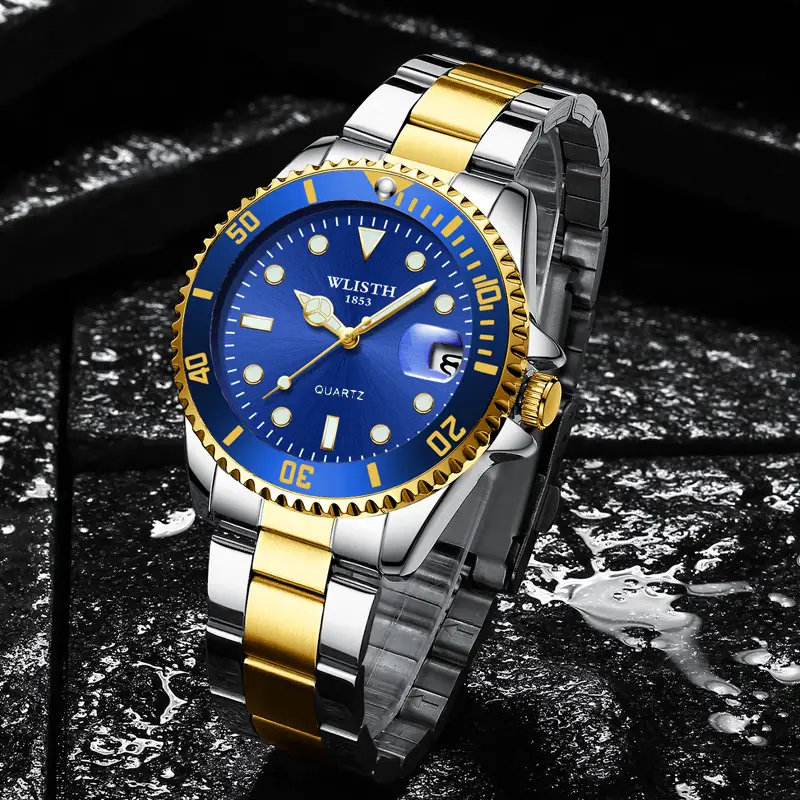 Walis Blue Quartz Men's Watch with Gold Strap - Image 5