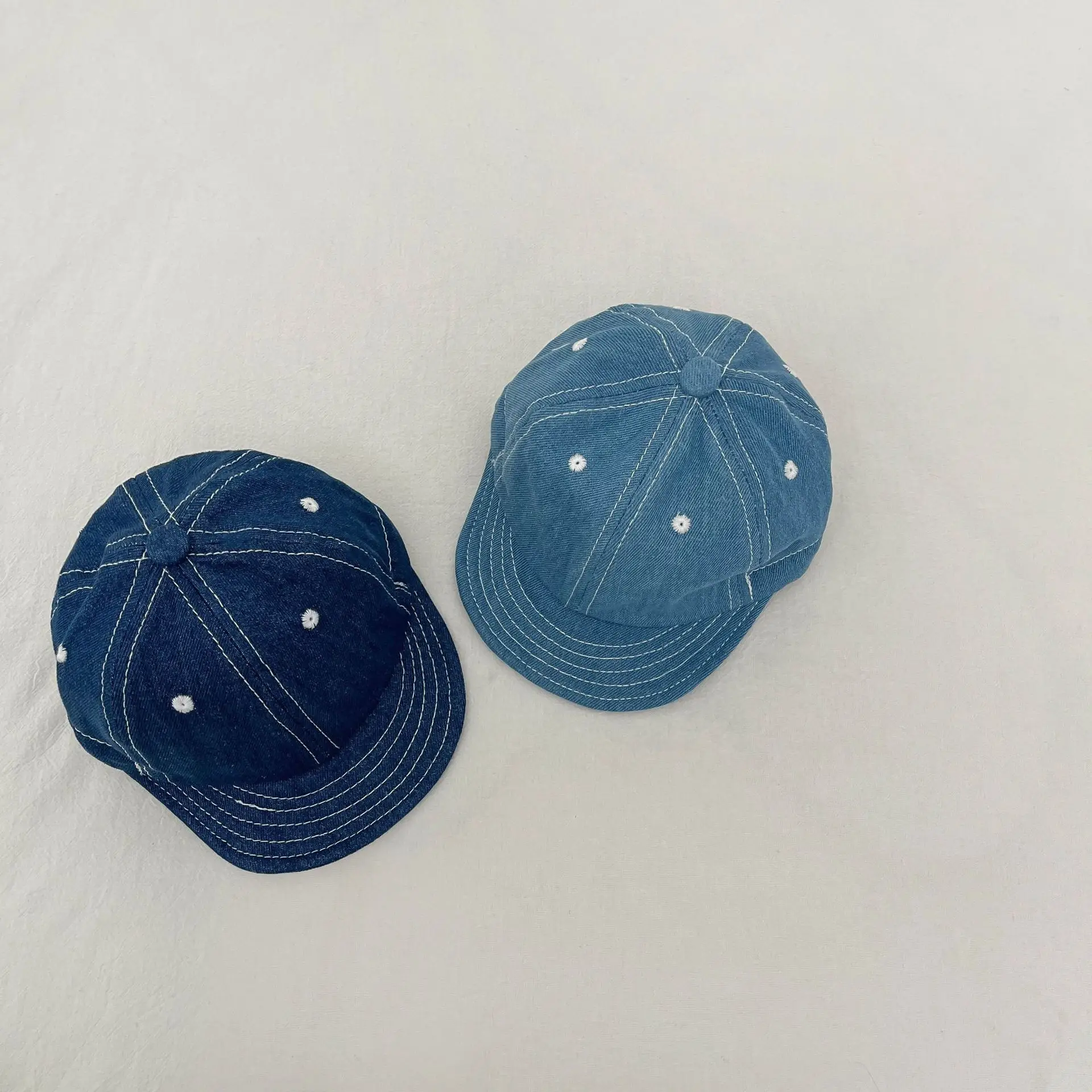 Blue Denim Drawstring Cap for Kids with Pearl Accents - Image 4