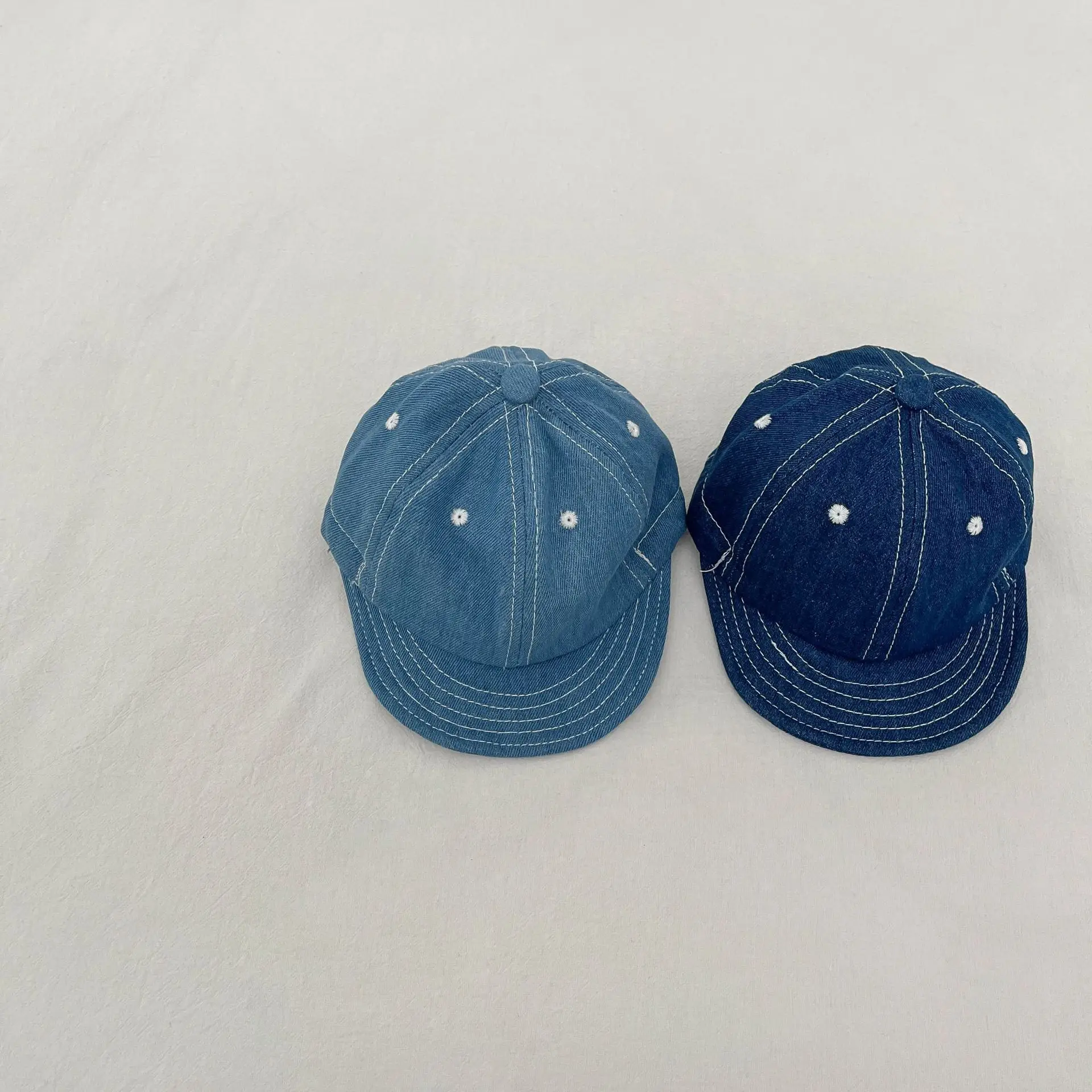 Blue Denim Drawstring Cap for Kids with Pearl Accents - Image 5