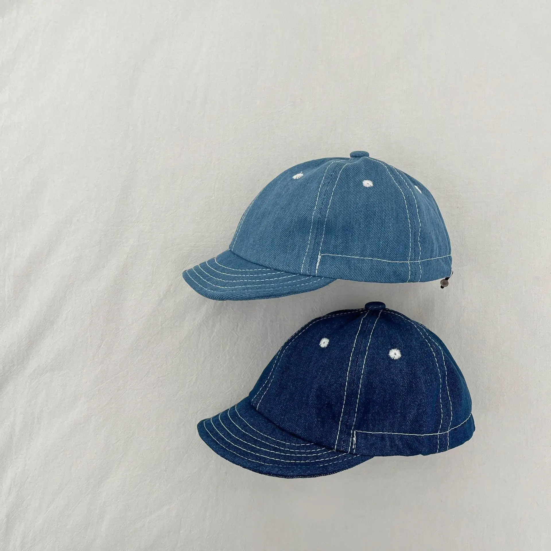 Blue Denim Drawstring Cap for Kids with Pearl Accents — feature 6