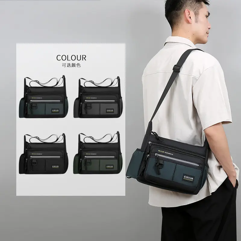 Men's Multi-Layer Oxford Shoulder Bag with Water Cup Storage