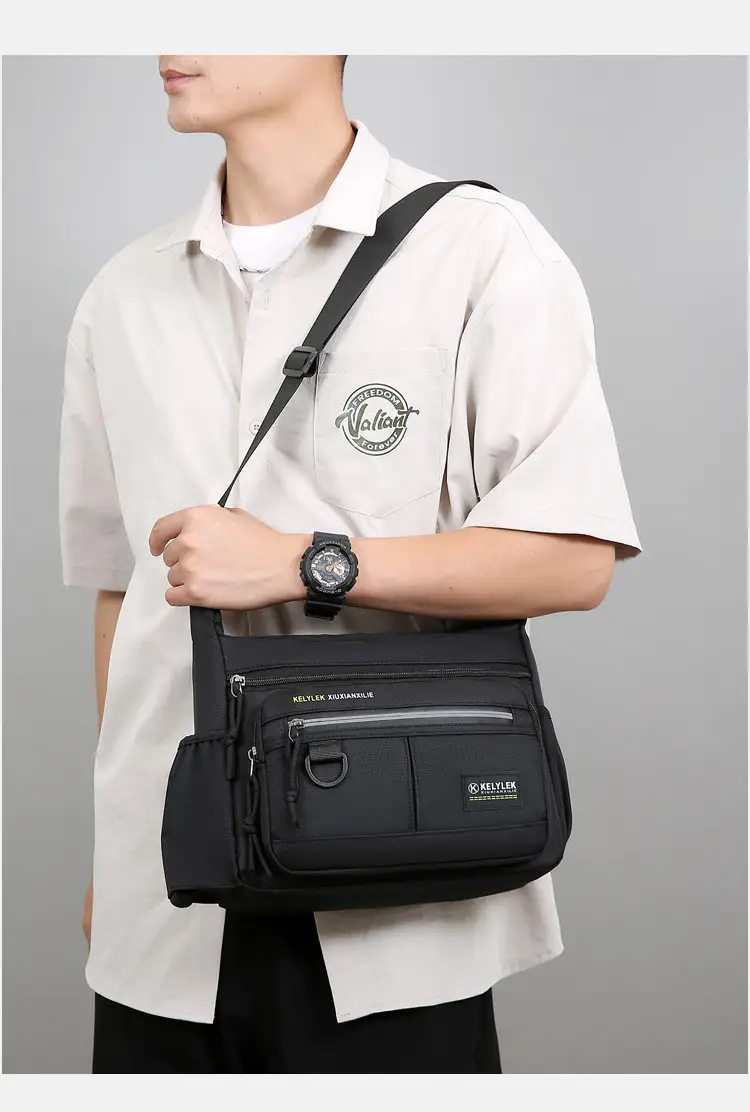Men's Multi-Layer Oxford Shoulder Bag with Water Cup Storage — feature 30