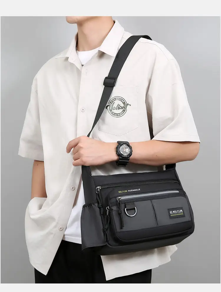 Men's Multi-Layer Oxford Shoulder Bag with Water Cup Storage — feature 35