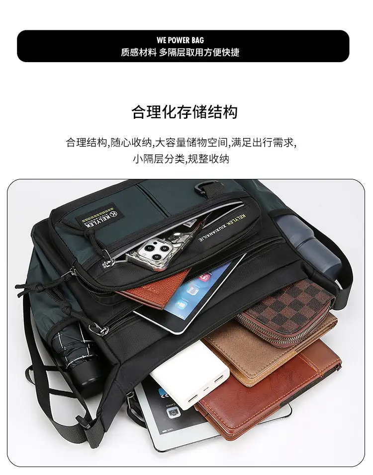 Men's Multi-Layer Oxford Shoulder Bag with Water Cup Storage — feature 9