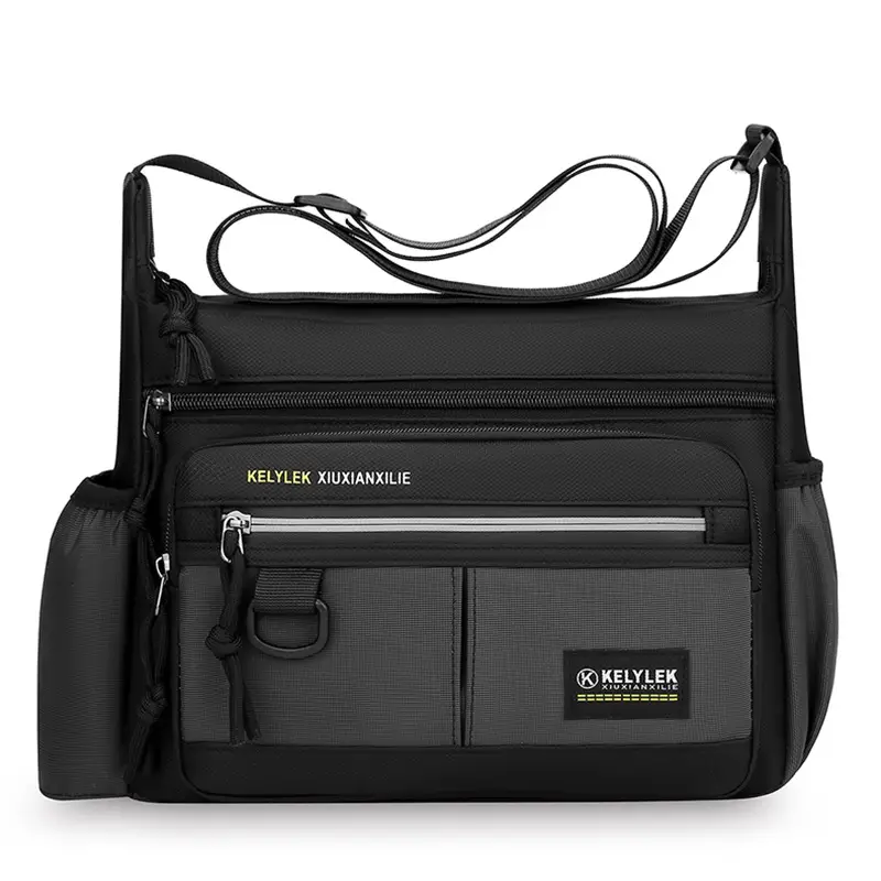 Men's Multi-Layer Oxford Shoulder Bag with Water Cup Storage