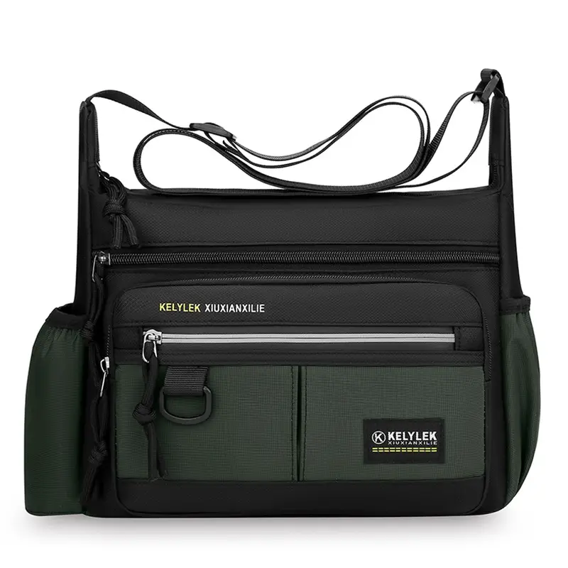 Men's Multi-Layer Oxford Shoulder Bag with Water Cup Storage