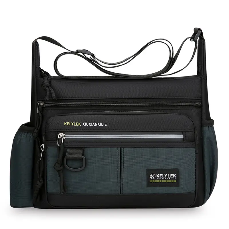 Men's Multi-Layer Oxford Shoulder Bag with Water Cup Storage