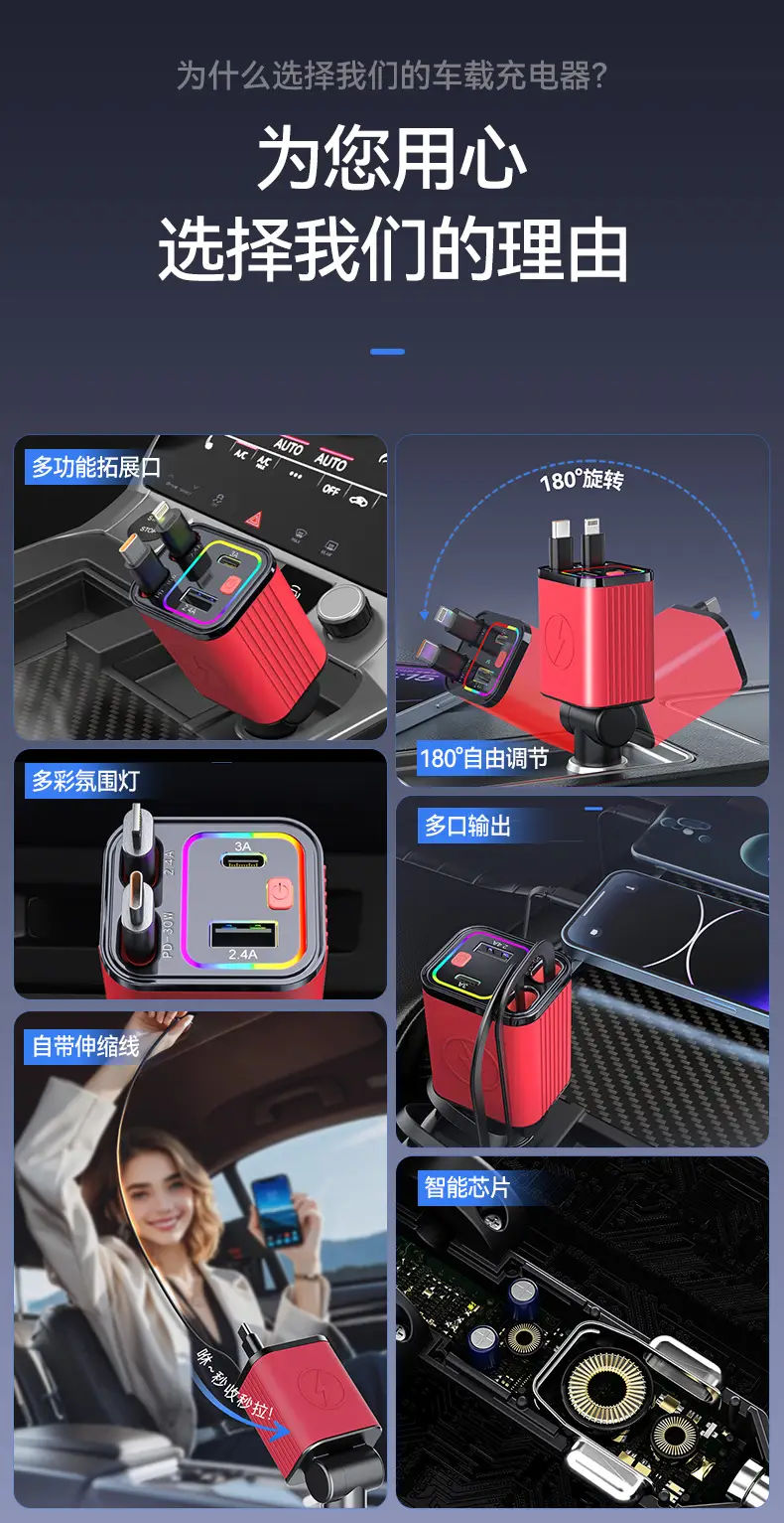 12-24V Car Charger for Huawei & Apple with 4-in-1 Design — feature 2