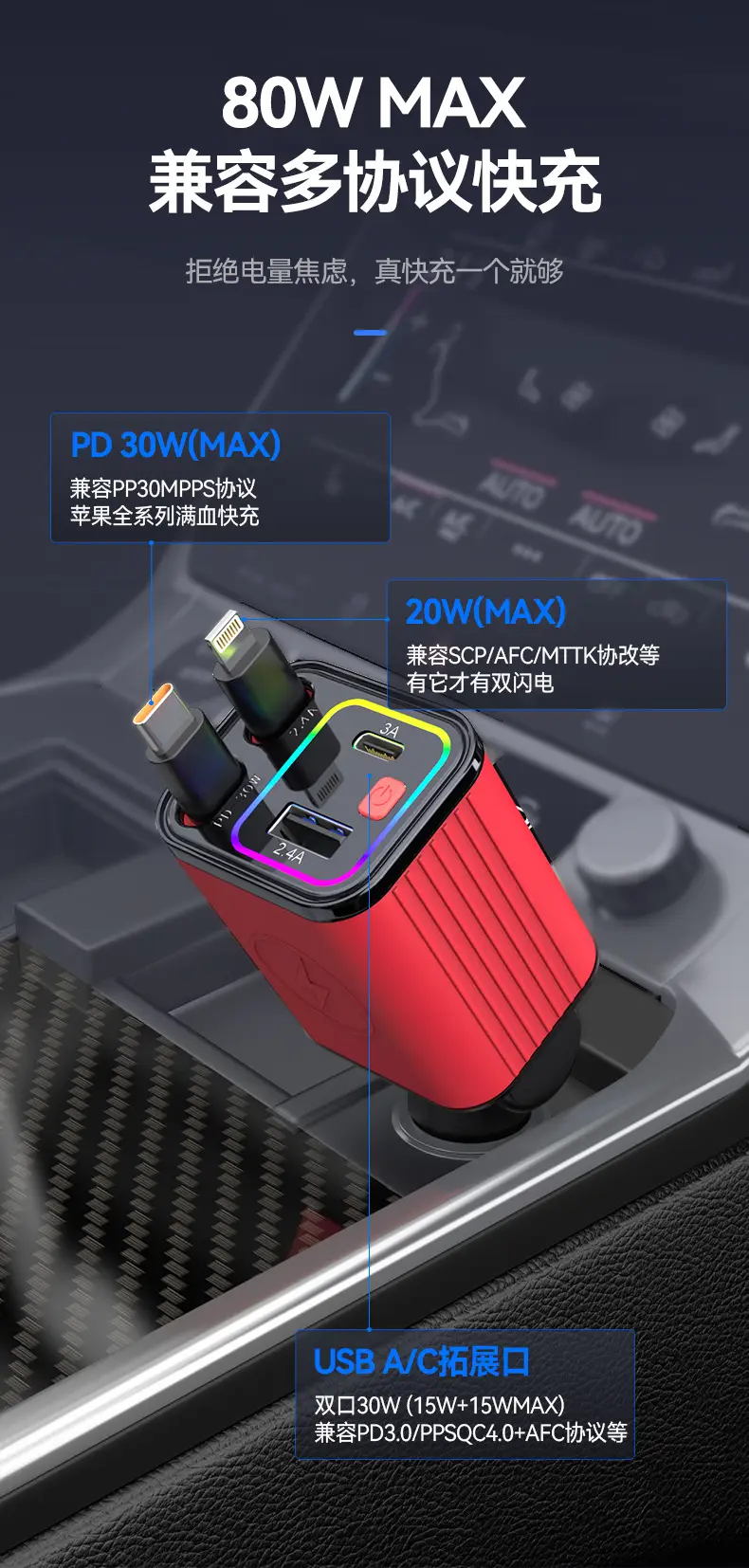 12-24V Car Charger for Huawei & Apple with 4-in-1 Design — feature 4