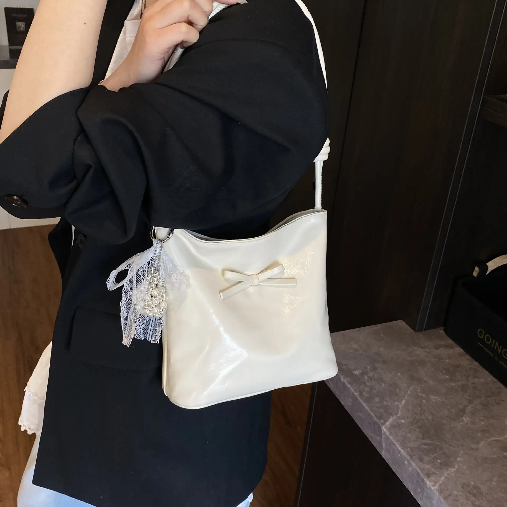 Light Blue Bow Shoulder Bag for Women 2025