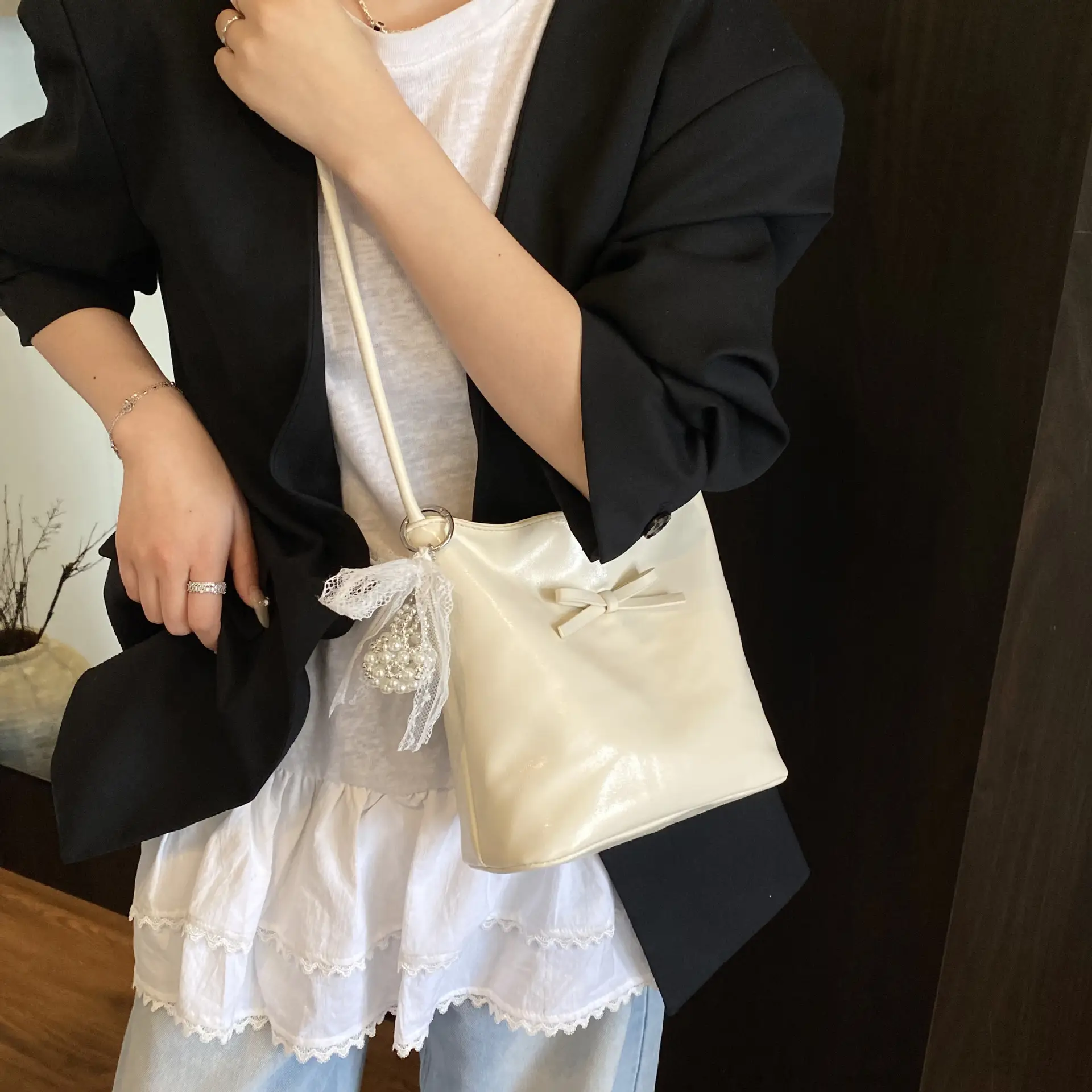 Light Blue Bow Shoulder Bag for Women 2025