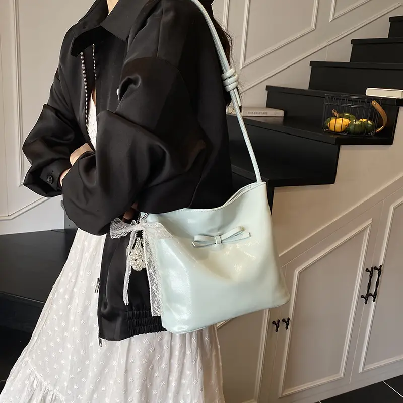 Light Blue Bow Shoulder Bag for Women 2025