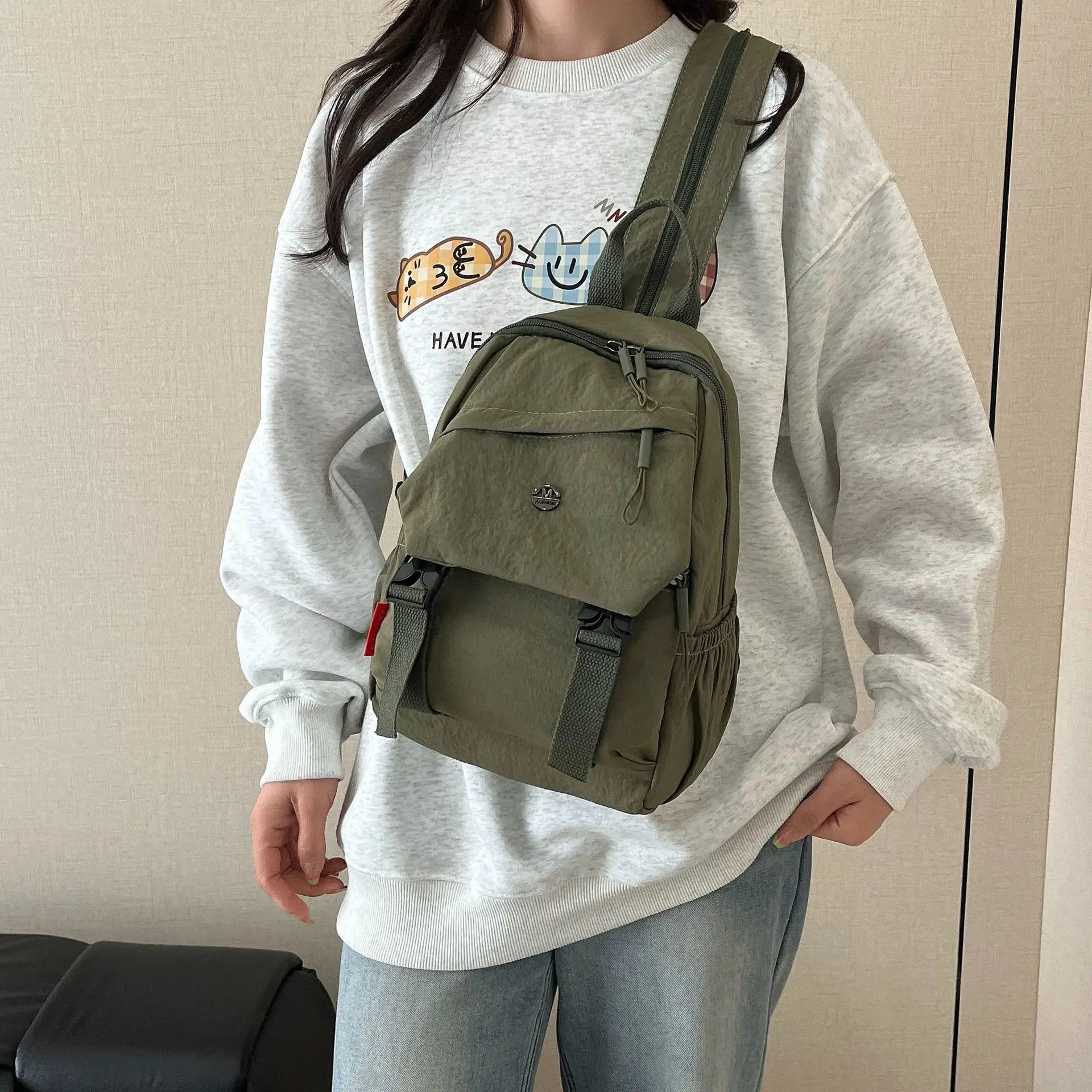 Japanese Style Large Capacity Backpack for Girls, One Pack of Four-Back Chest Bag for Men, Versatile New Fashion Backpack, Single Shoulder luggage and leather goods — feature 29